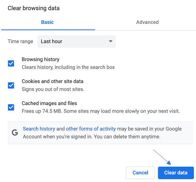 Browsing data can interfere with Facebook's functionality, leading to upload failures