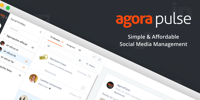 Agorapulse currently supports Facebook, Twitter, Instagram, YouTube, and LinkedIn