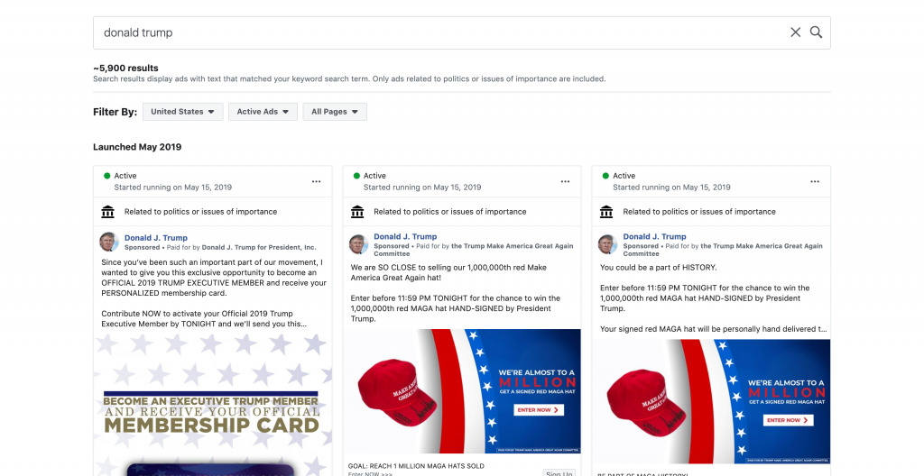 Steps to search for ads on sensitive topics