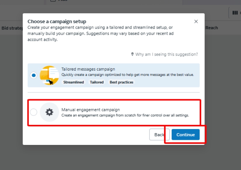 Choose the campaign setup method