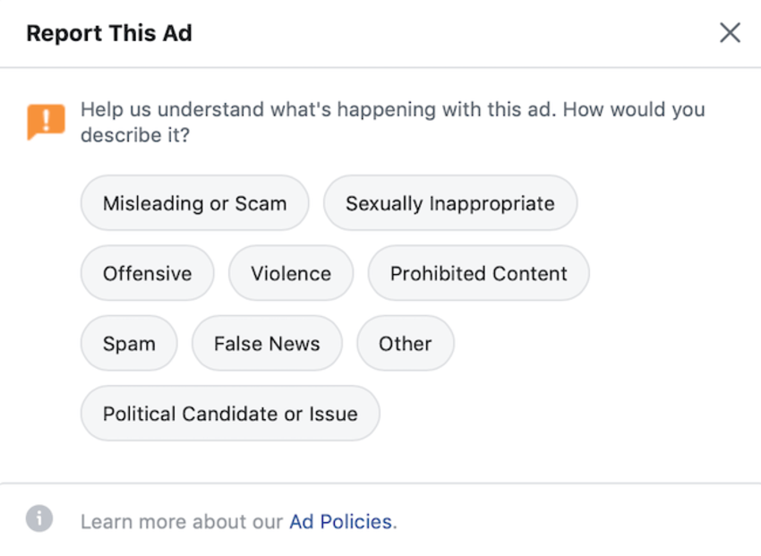 When a Facebook user reports your ad for any of the issues listed above, it's marked as negative feedback