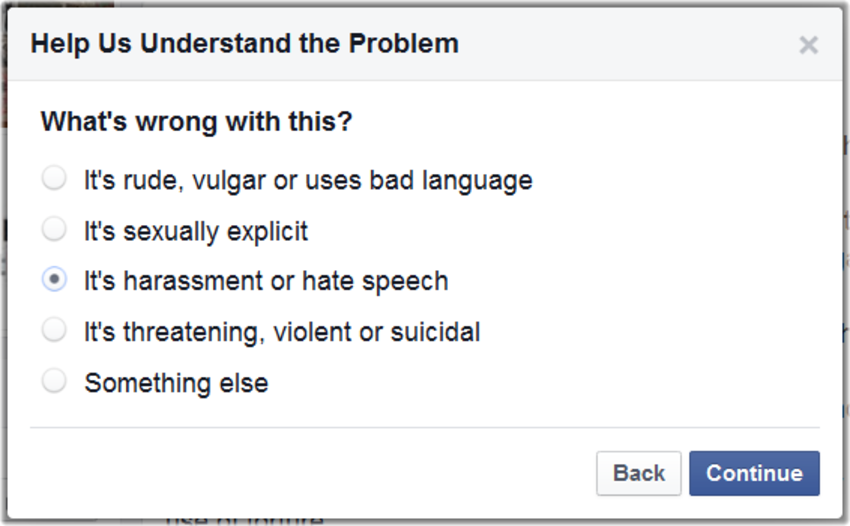 Facebook allows users to report posts, images, ads, and comments for harassment, helping protect you from harm on the platform