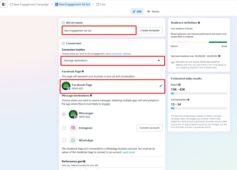 Set up the ad group