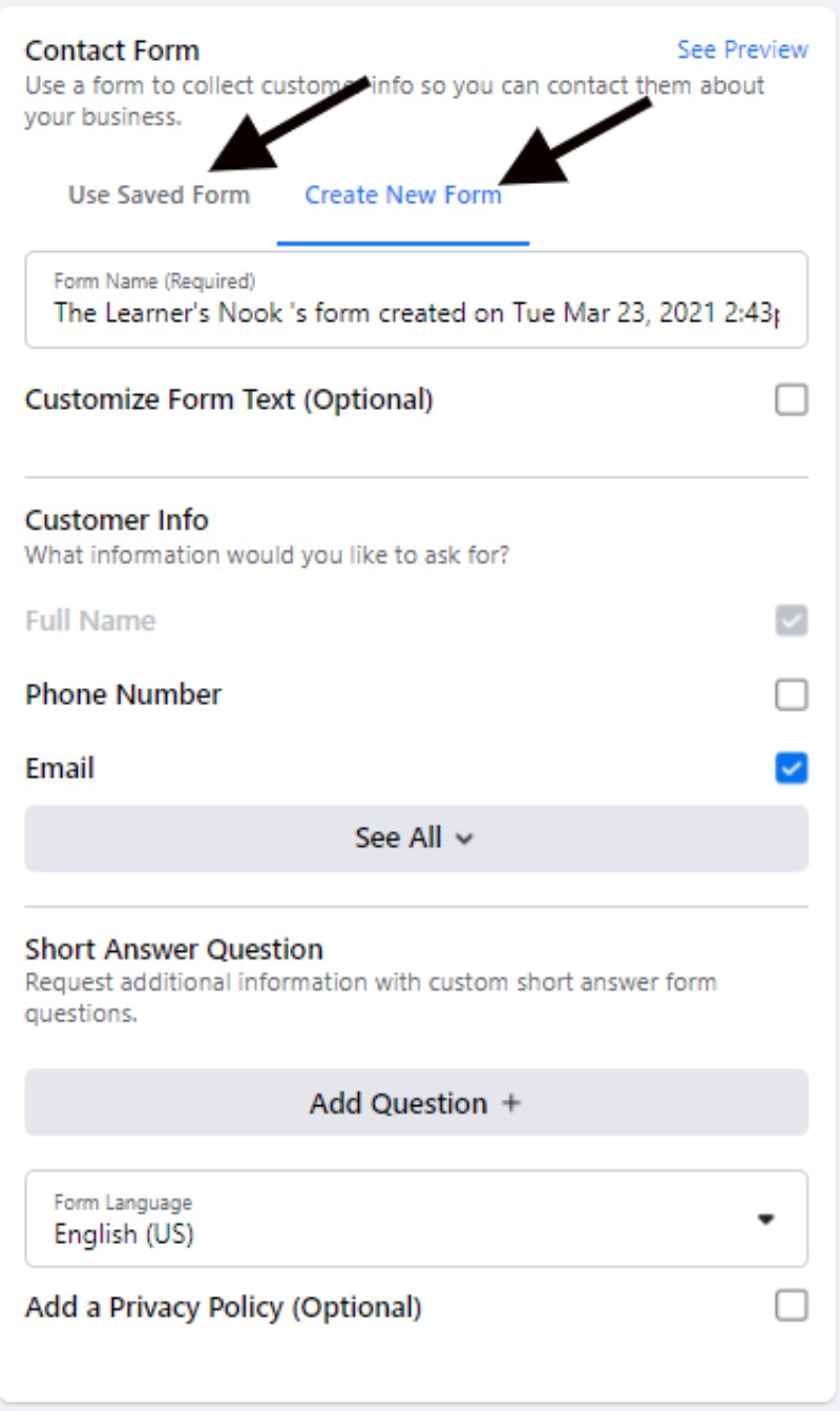 Use an existing form or create a new one.