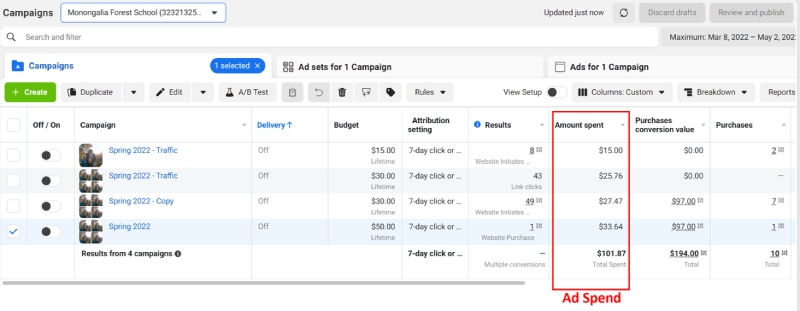 View roas data directly on the dashboard.
