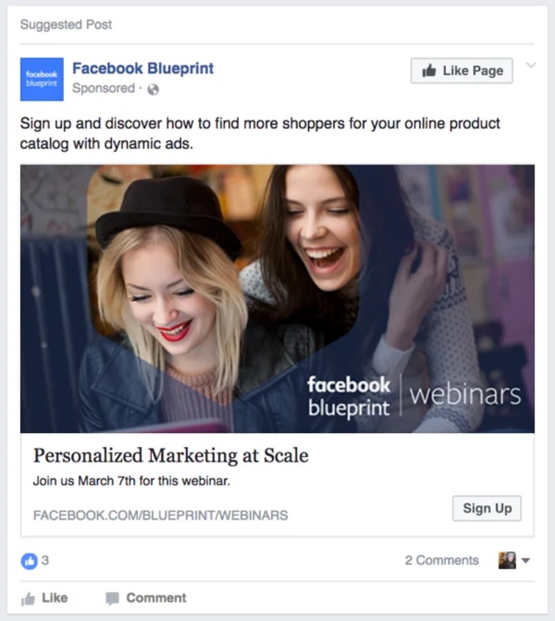 Facebook Lead Ads example from Facebook Blueprint.