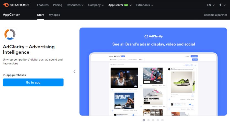 AdClarity competitor ads dashboard