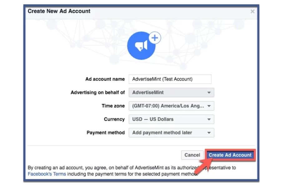 Create new Facebook ad account
