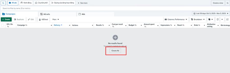 open facebook ads manager to create ad