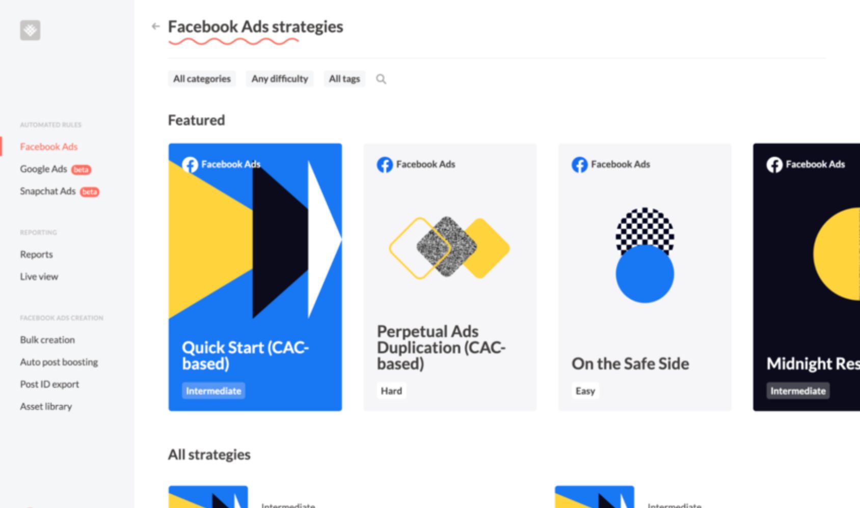 Revealbot Facebook ads automation interface