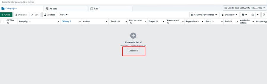 Open Ads Manager and create