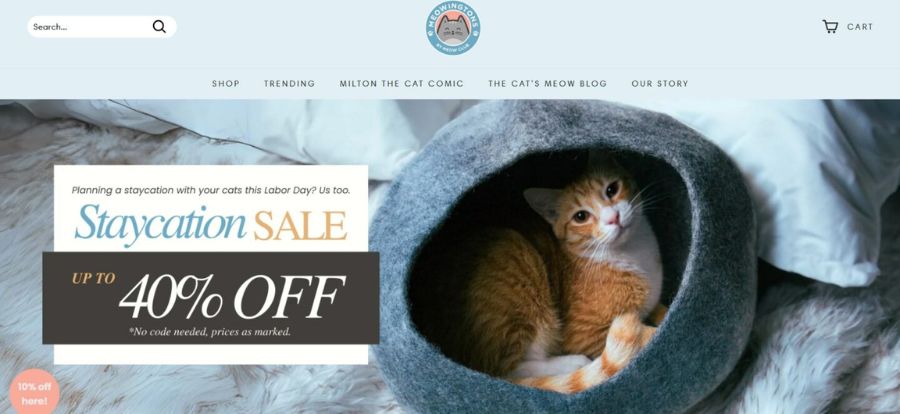 Meowingtons cat-themed brand visuals