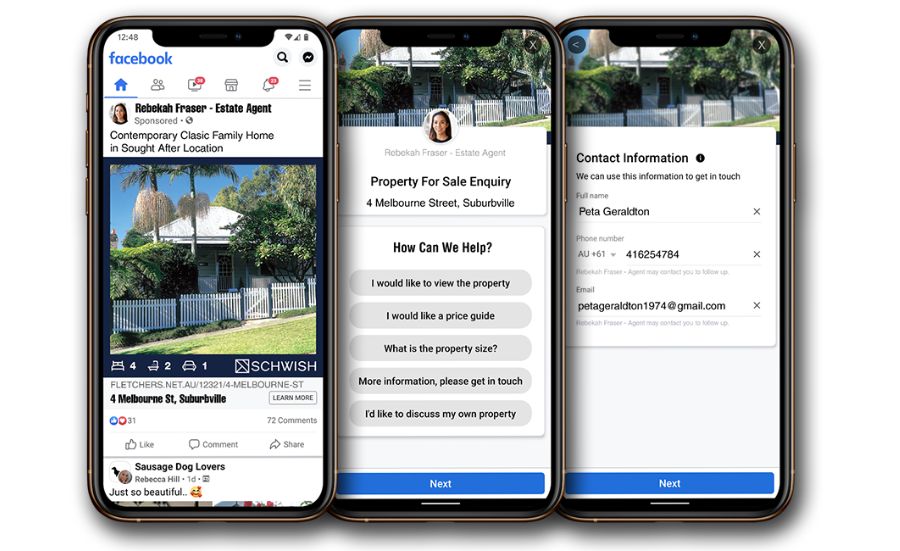 An instant form opens on Facebook
