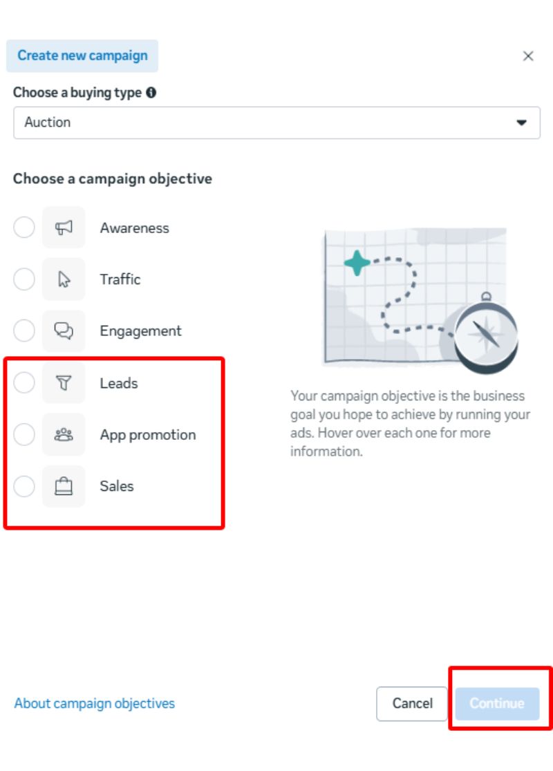 Leads objective selected in Ads Manager