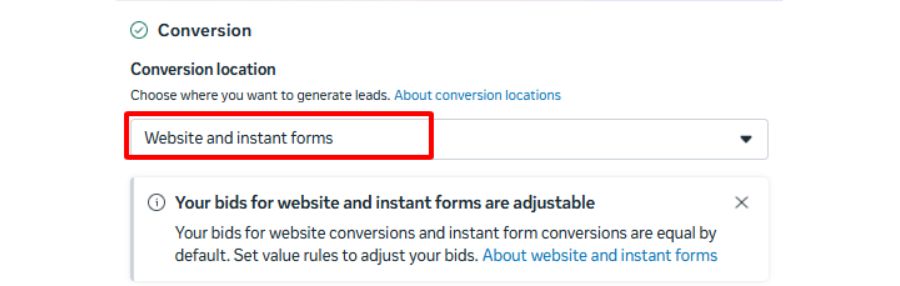 Instant Forms set as destination