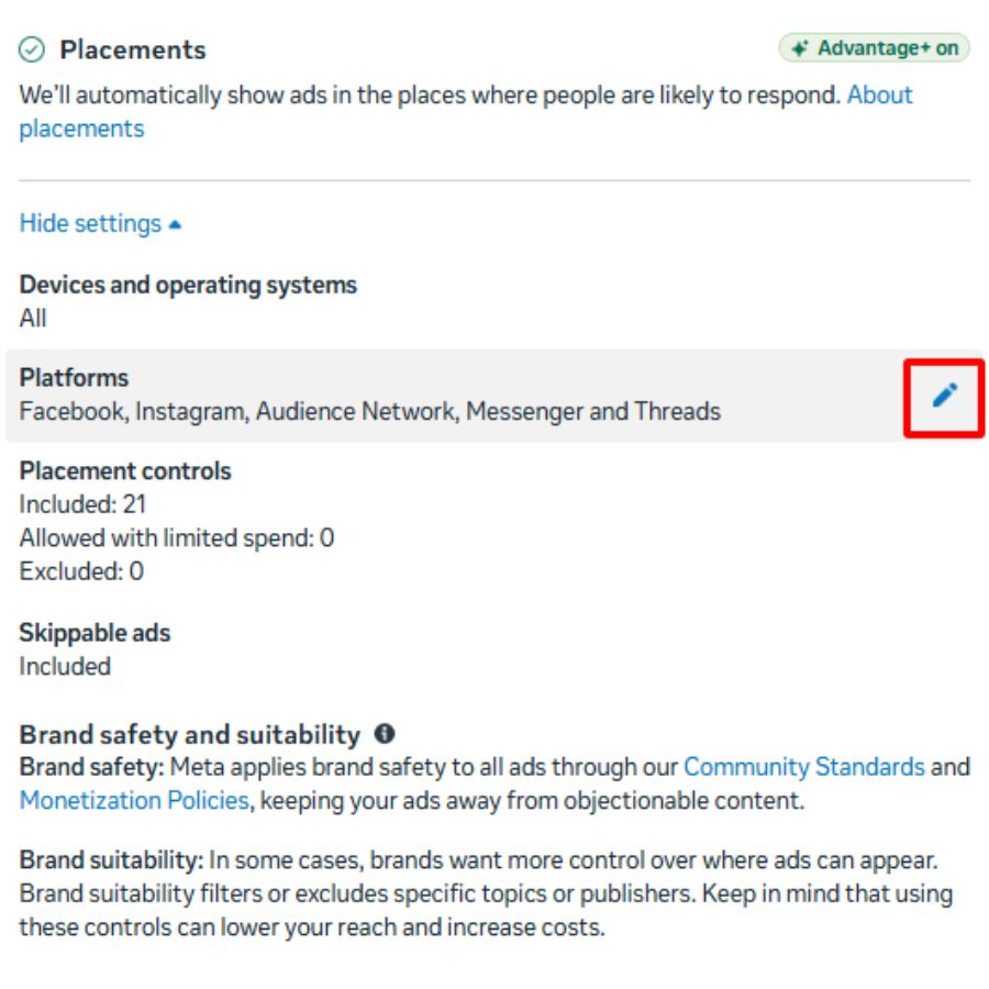 Placement options panel open now