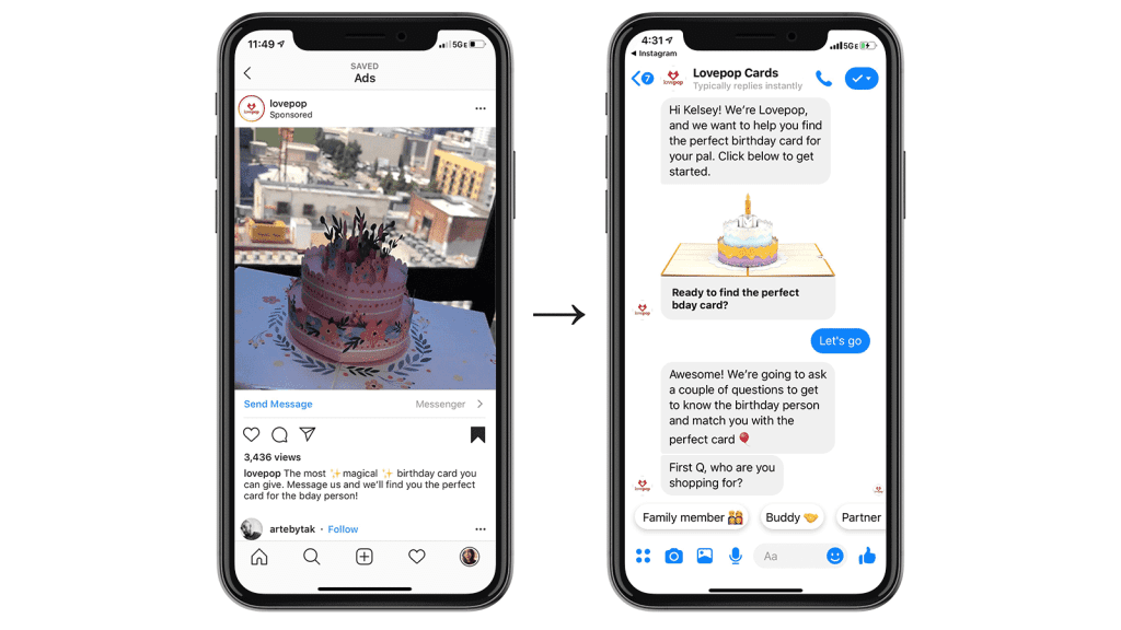 Click to Messenger ad example