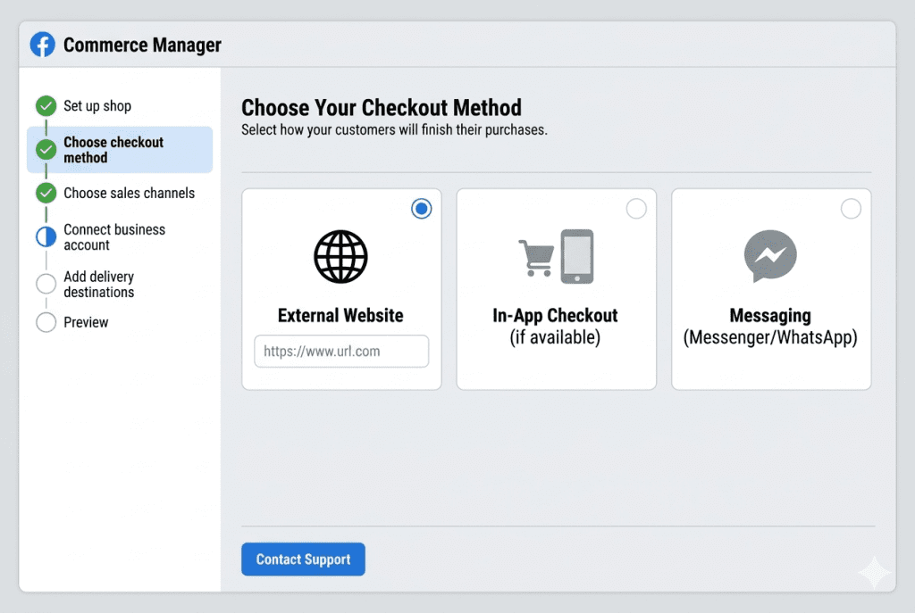 Facebook Shop checkout options