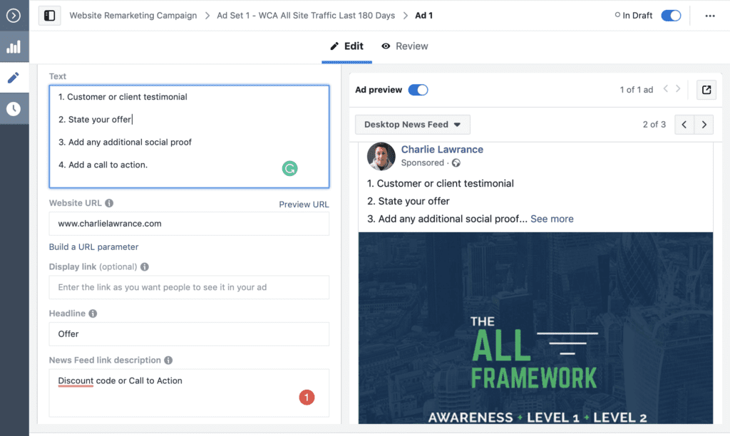 Facebook awareness ad setup interface