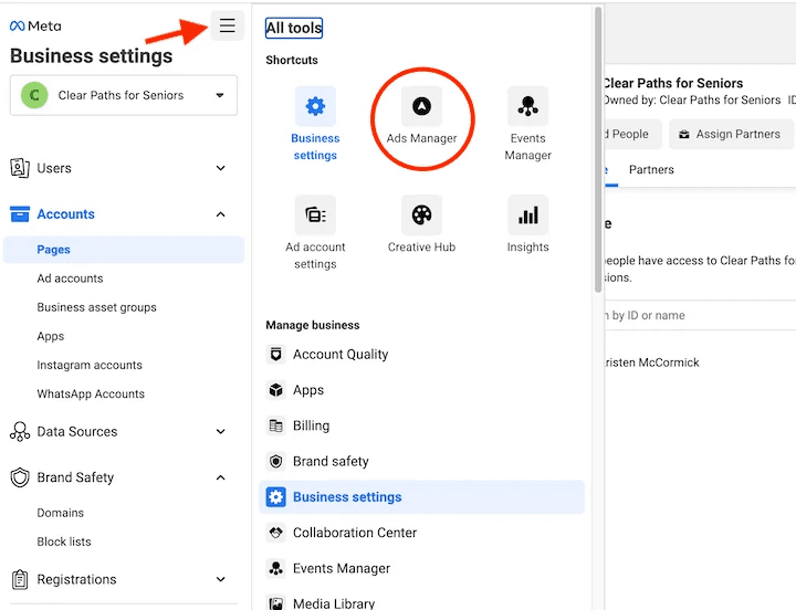 Meta Ads Manager dashboard overview
