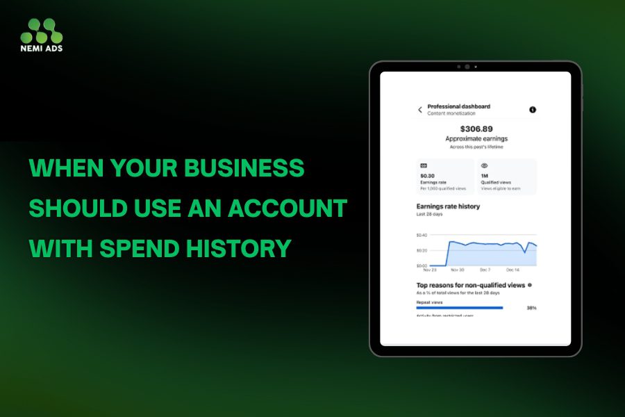 facebook ads account with spend history use